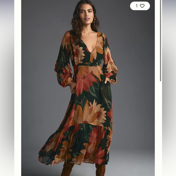 Anthropologie Dresses & Skirts - Anthropologie Farm Rio V-Neck Floral Print Maxi Dress Green Size XL
